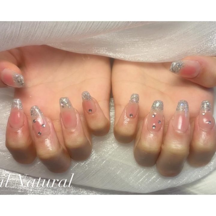 小6女子｜チークネイル×シルバーラメでやさしい初ネイル