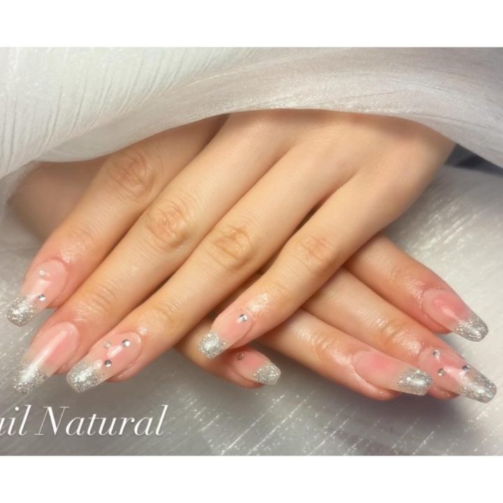 小6女子｜チークネイル×シルバーラメでやさしい初ネイル